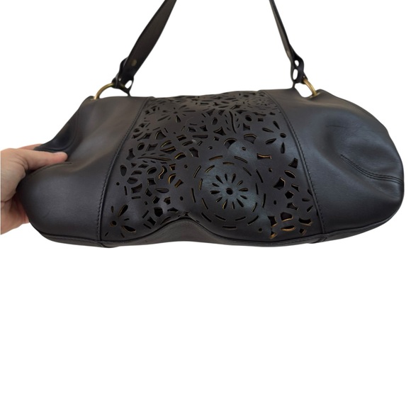 Via Spiga Yvette Black Laser Cut Genuine Cow Leather Elegant Shoulder Bag Rustic - Picture 4 of 12